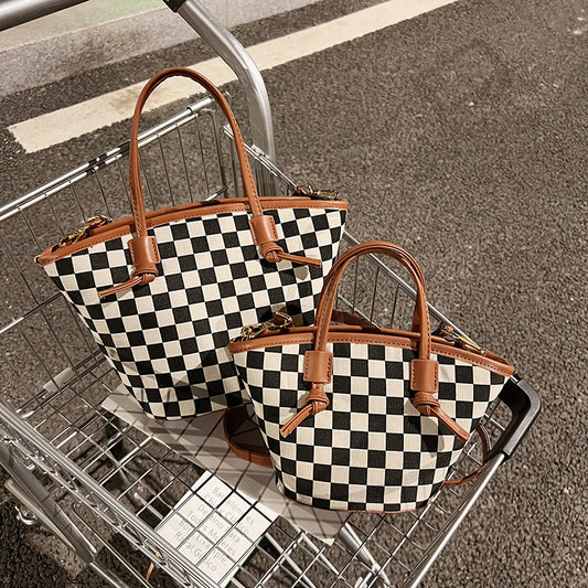 Winter Checkerboard Bucket Bag Fashion Check Handbag