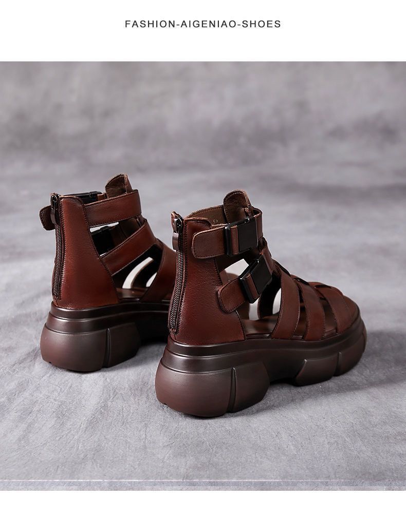 Female Leather Hollow-out Platform Retro Stylish Women's Sandals Store Hive UNIjuntos