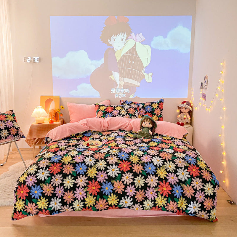 Three-piece Thermal Flannel Sheet And Quilt Cover