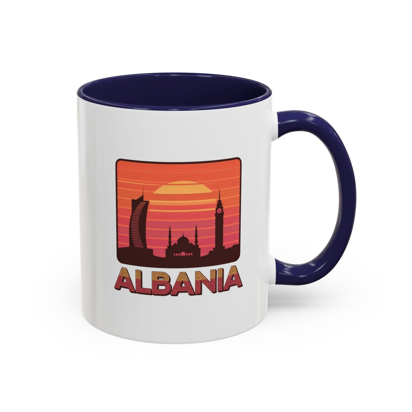 Albania Sunrise Accent Coffee Mug | Retro Travel Mug | Gift for Coffee Lovers | Unique Home Decor | Custom Souvenir for Albania Enthusiasts