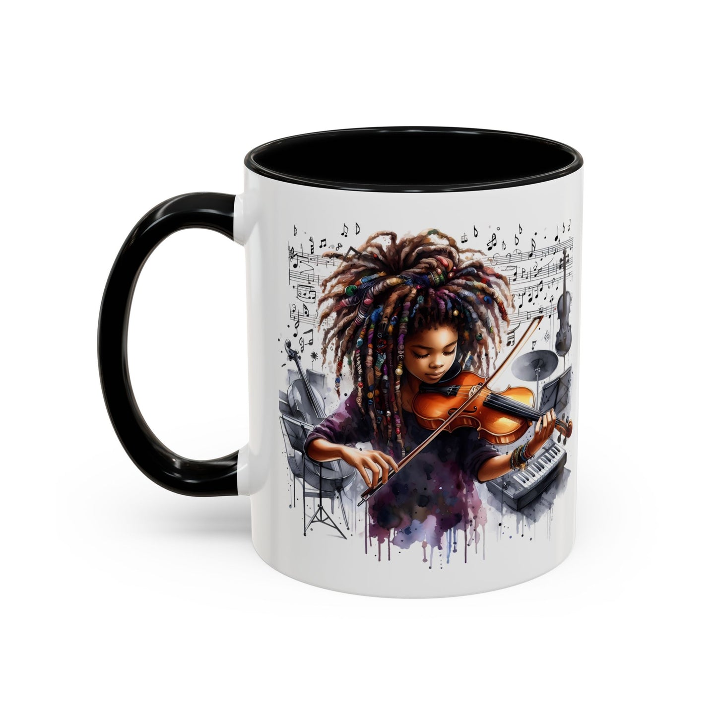 Musical Accent Coffee Mug, Music Lover Gift, Black and White Mug, Jazz Theme Mug, Artist Appreciation