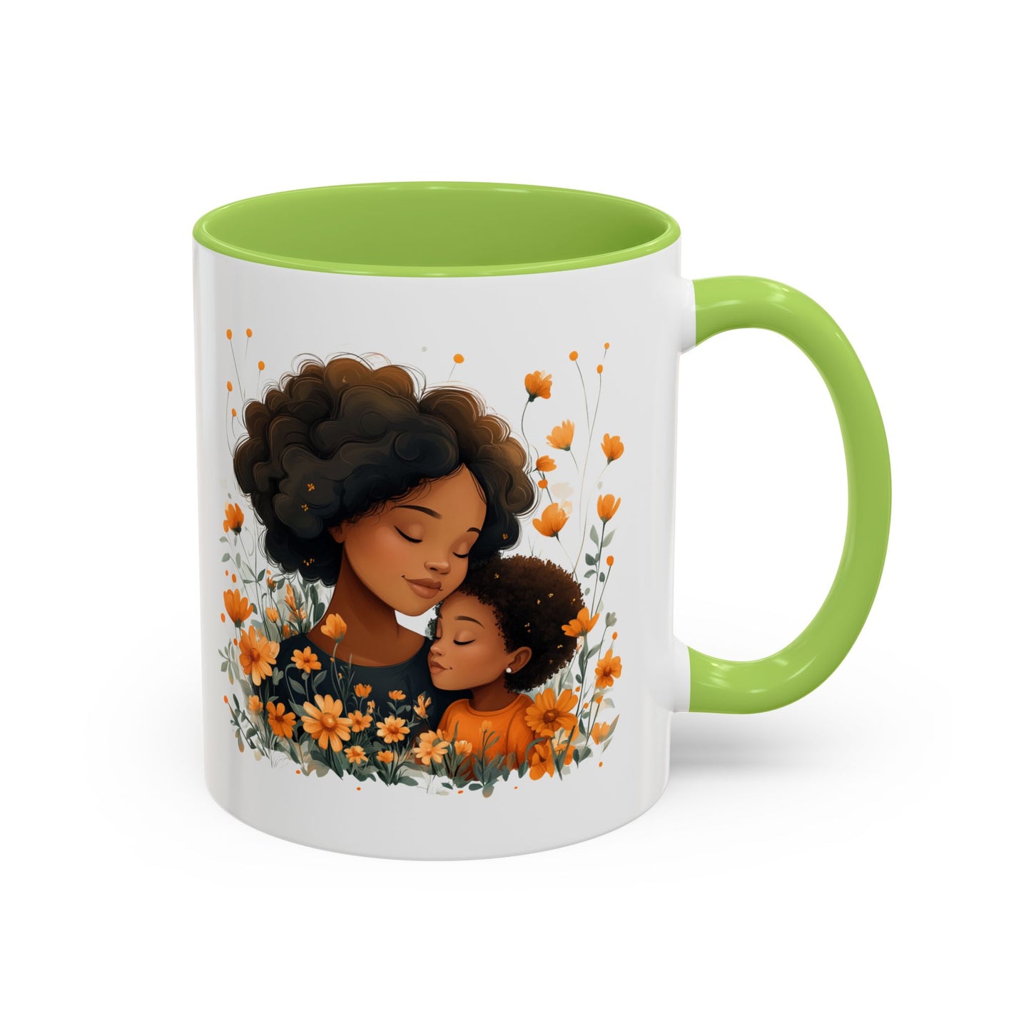 Mom & Child Floral Accent Coffee Mug, Cute Gift for Mother's Day, Spring Decoration, Warm Keepsake, Floral Artwork Mug