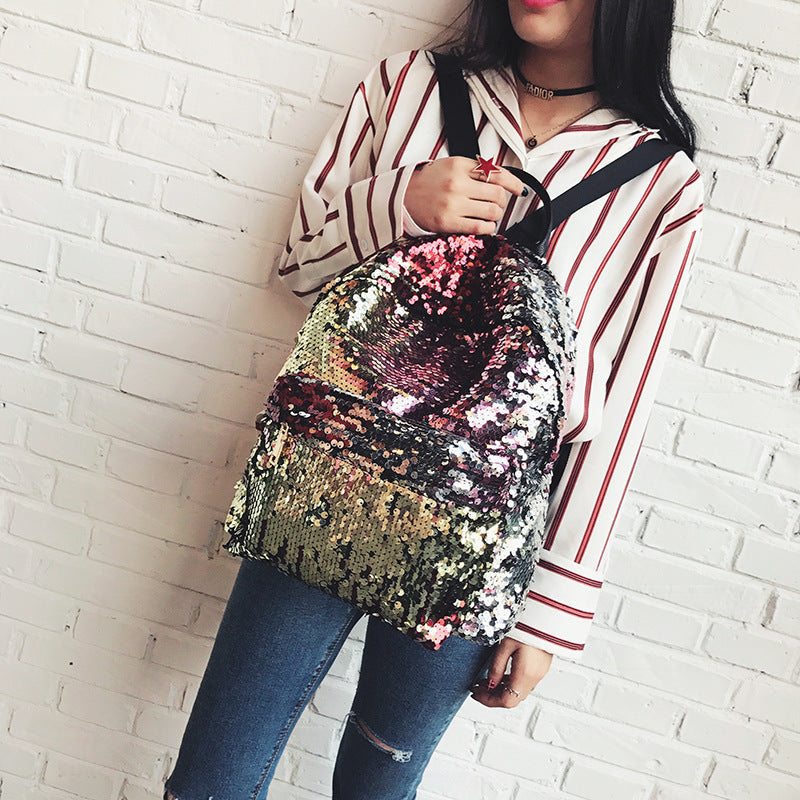 Korean street fashion sequins backpack Backpack Bag New Spring and summer personality fashion bag