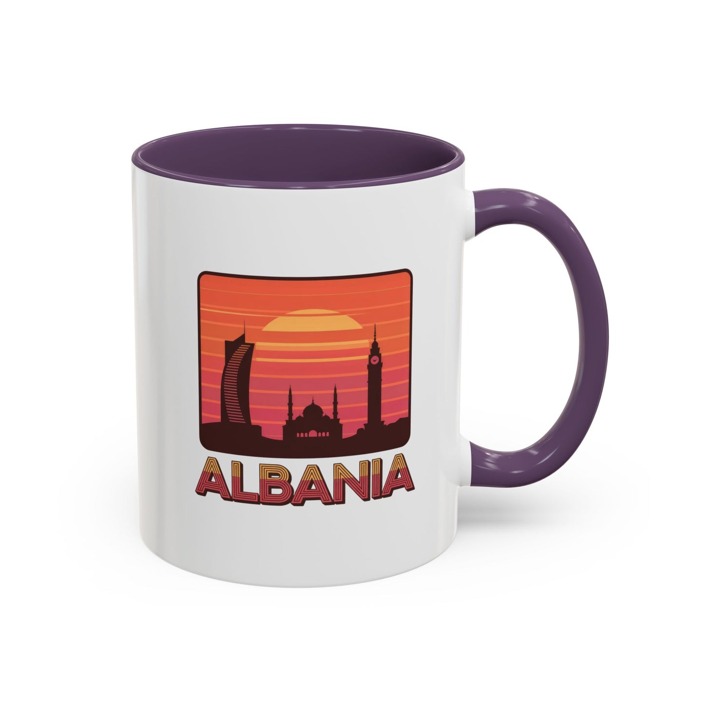 Albania Sunrise Accent Coffee Mug | Retro Travel Mug | Gift for Coffee Lovers | Unique Home Decor | Custom Souvenir for Albania Enthusiasts