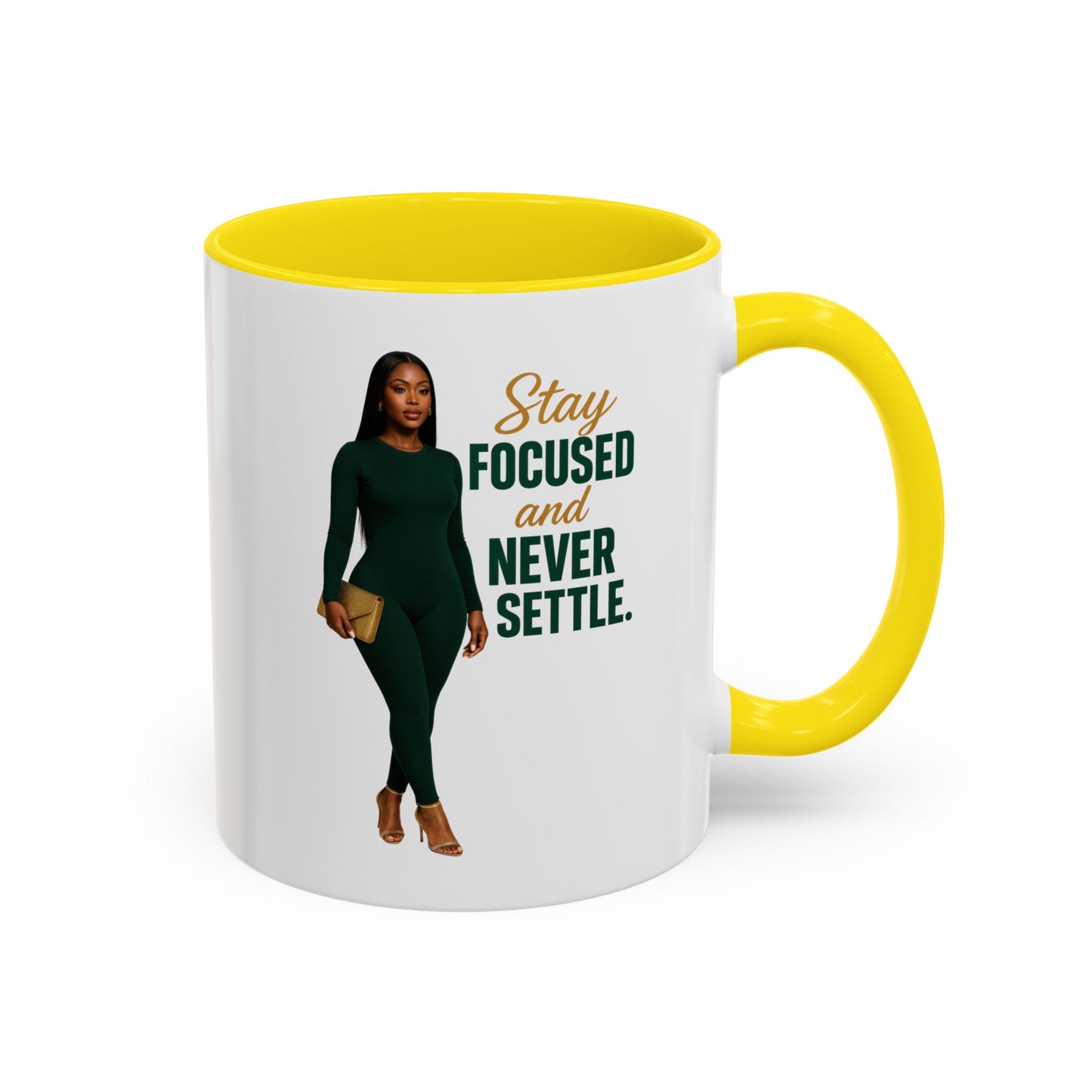 Motivational Accent Coffee Mug - Stay Focused and Never Settle | Inspirational Gift, Coffee Lover, Office Decor, Home Kitchen