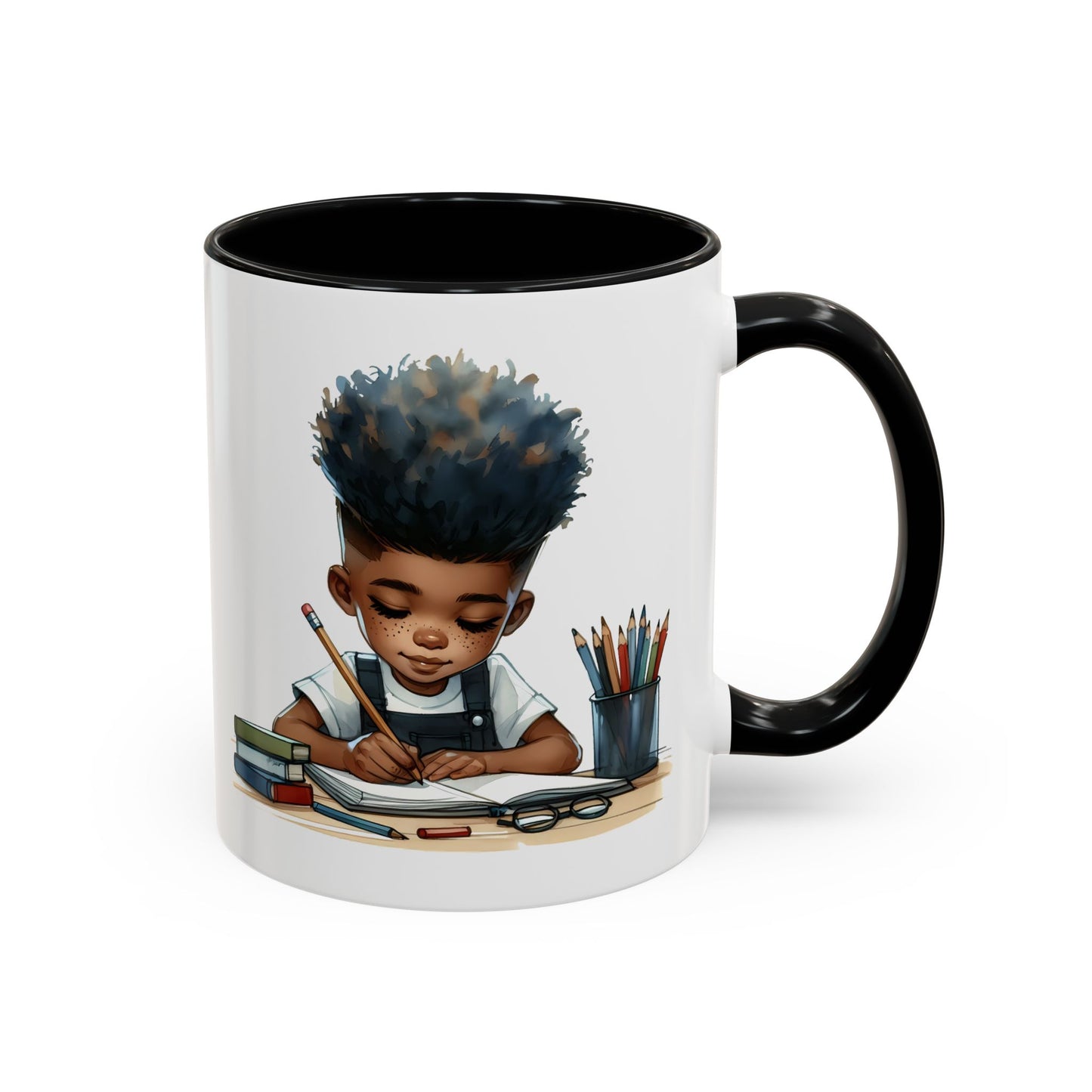 Creative Kids Coffee Mug, Black Accent Mug, Cute Student Gift, Kids Artwork Mug, Back-to-School Coffee Cup, Educational Gift Idea