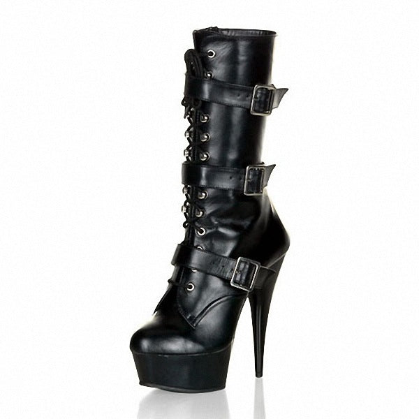 Women's 15CM Ultra-high Heel Low-cut Hollow-out Platform Belt Buckle Boots