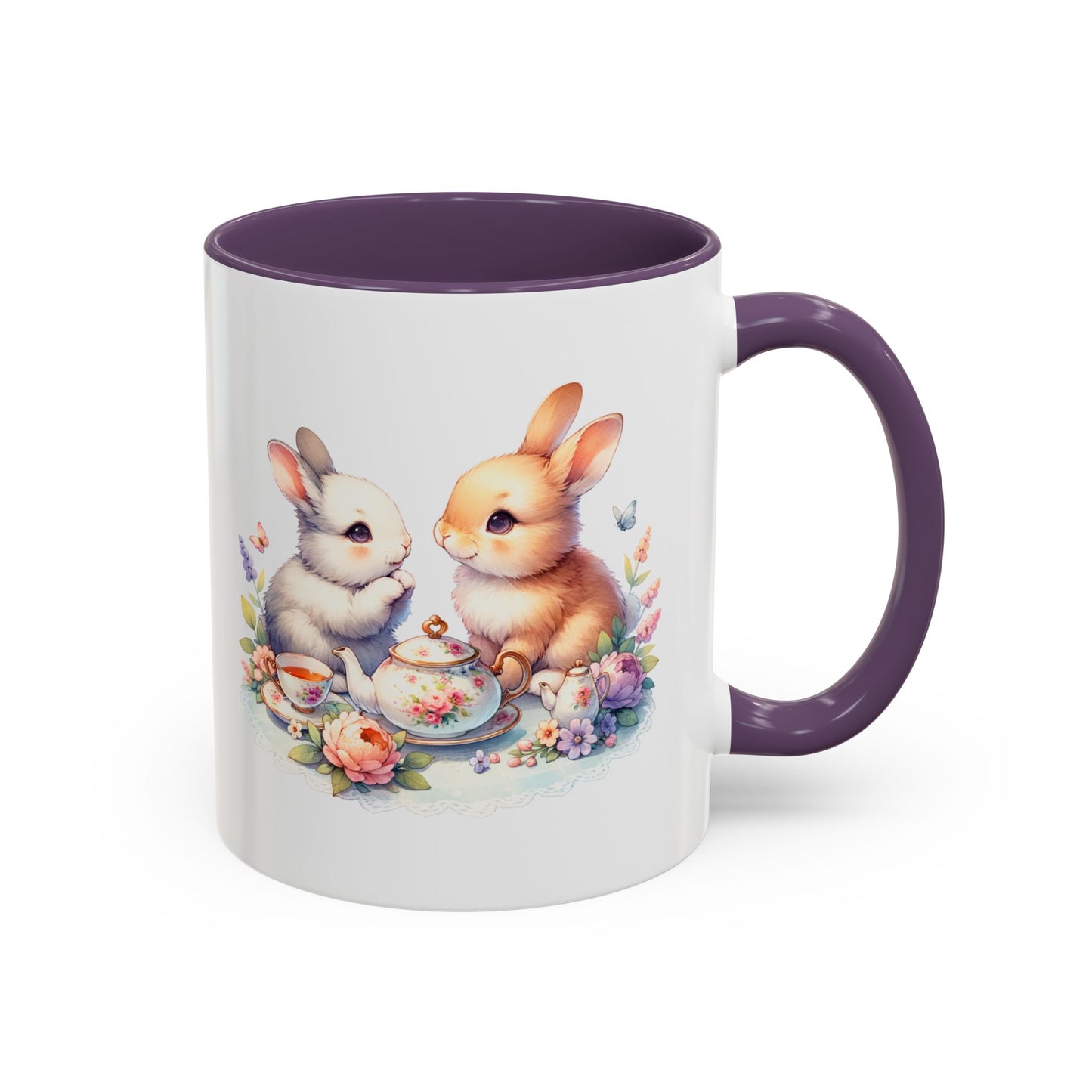 Whimsical Bunny Coffee Mug, Cute Bunny Mug for Spring, Easter Gift, Floral Rabbit Mug, Fun Coffee Cup