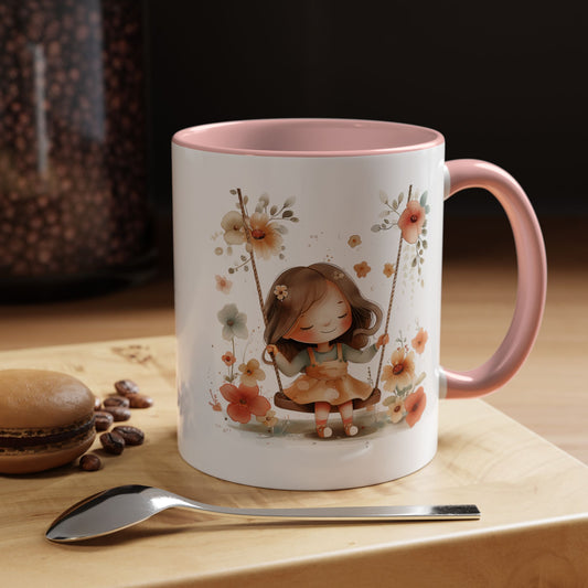 Floral Swing Coffee Mug - Whimsical Flower Design, Cute Gift for Tea Lovers, Boho Kitchen Decor, Birthday, Mother's Day