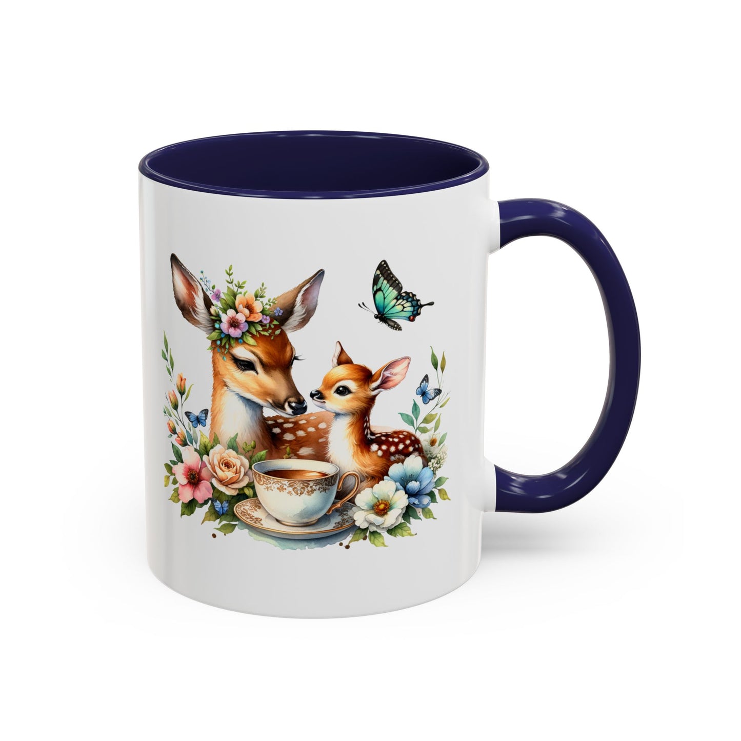 Charming Forest Friends Mug, Gift for Nature Lovers, Cute Coffee Mug, Deer and Floral Design, Mother's Day Present