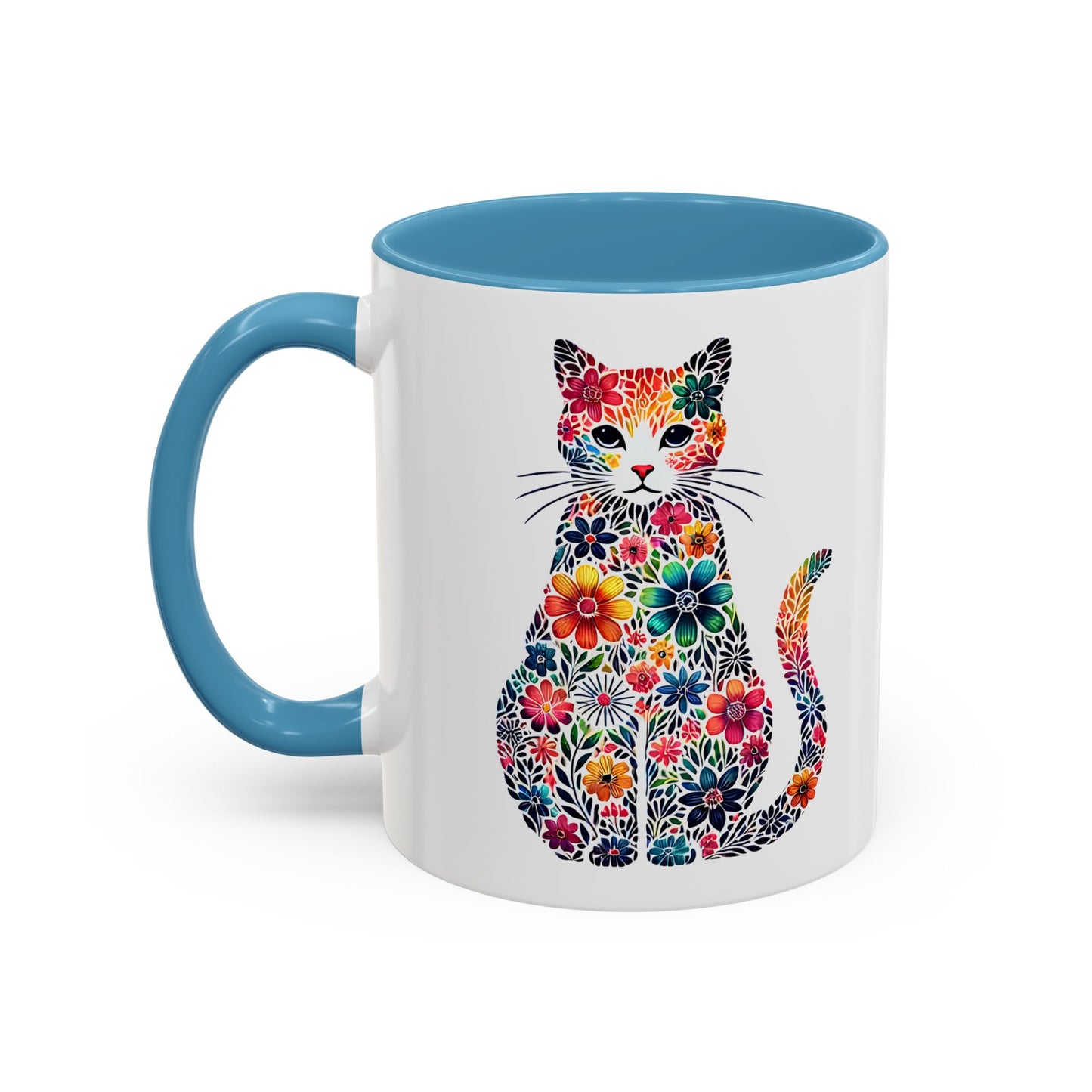 Floral Cat Coffee Mug, Colorful Cat Lover Mug, Gift for Cat Owners, Cat-Themed Kitchenware, Unique Animal Mug, Cozy Beverage Cup
