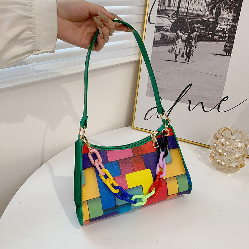 Fashion Check Contrast Color Small Square Bag Trend