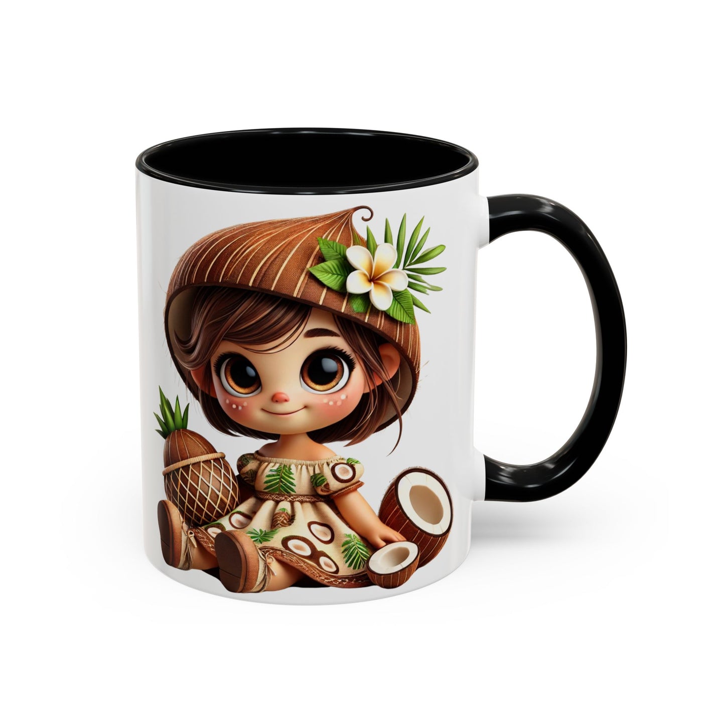 Tropical Kid's Accent Coffee Mug - Cute Animated Design with Pineapple & Coconut