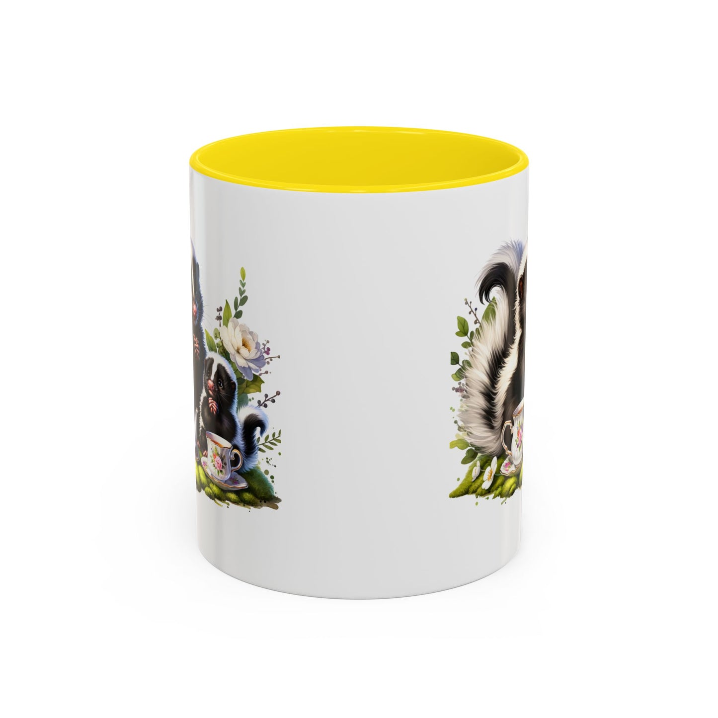 Whimsical Skunk Accent Coffee Mug - Cute Animal Art, Gift for Nature Lovers, Floral Design, Tea and Coffee Enthusiasts, Home Decor