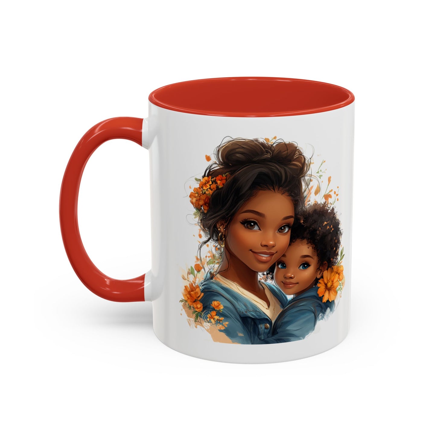 Embrace Love Accent Coffee Mug, Floral Mug, Motherhood Gift, Family Bonding, Personalized Drinkware