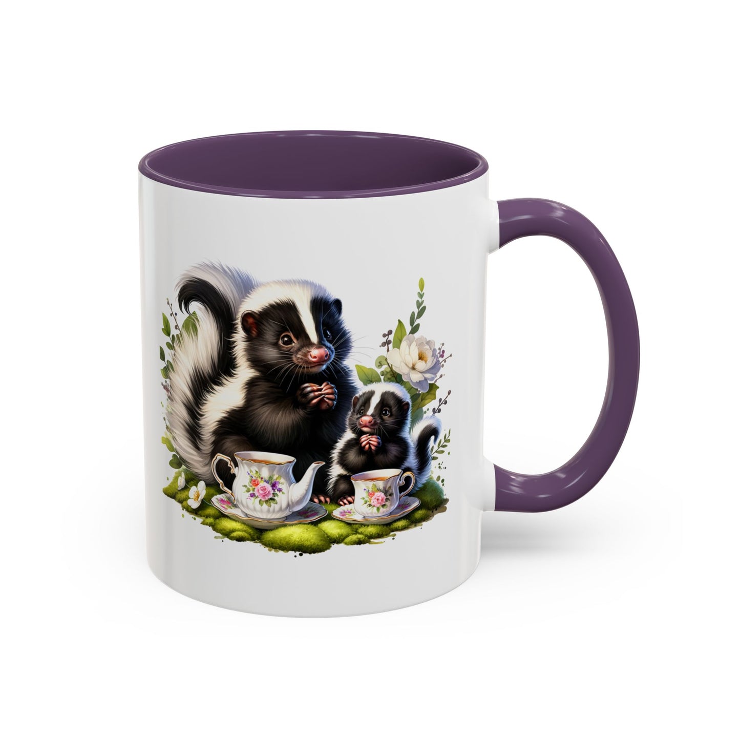 Whimsical Skunk Accent Coffee Mug - Cute Animal Art, Gift for Nature Lovers, Floral Design, Tea and Coffee Enthusiasts, Home Decor