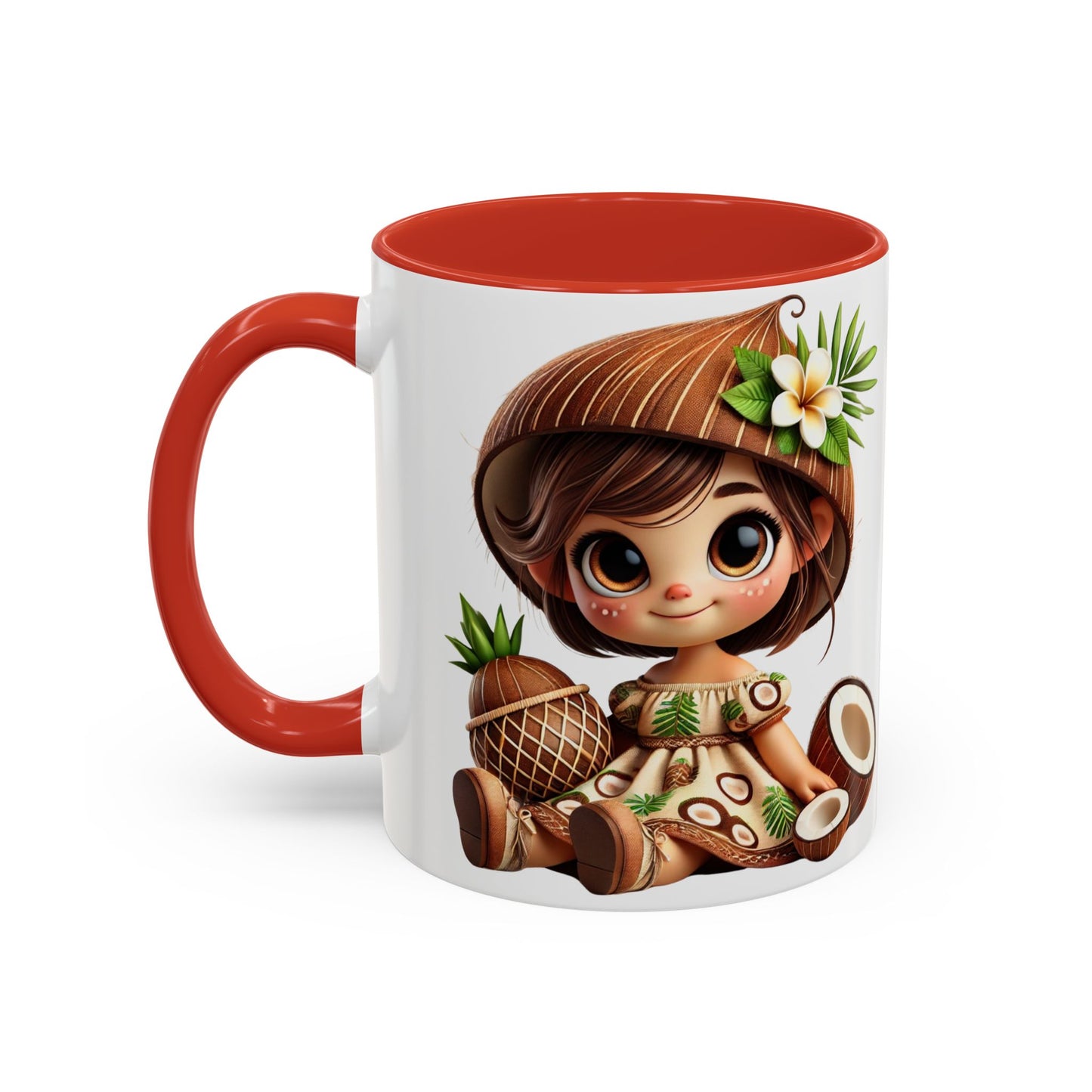 Tropical Kid's Accent Coffee Mug - Cute Animated Design with Pineapple & Coconut