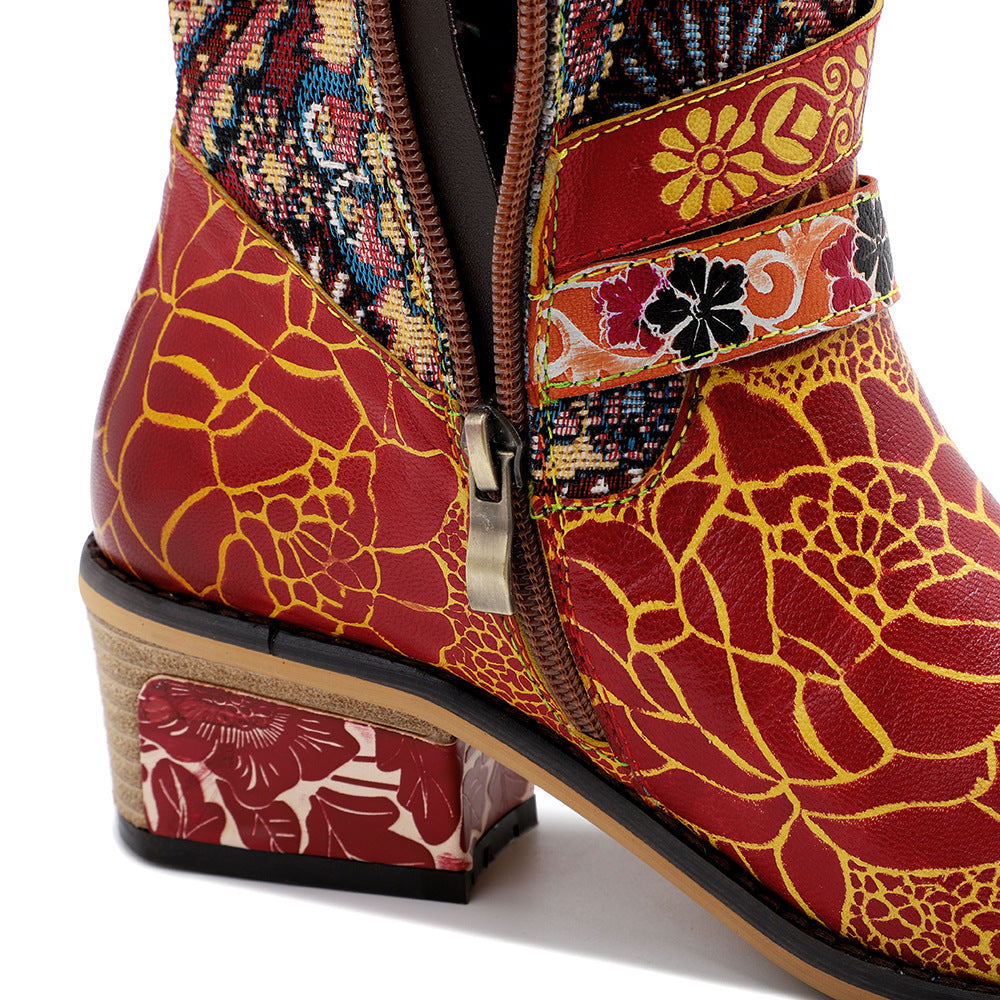 Large Size Retro Heavy Industry Printed Boots For Women
