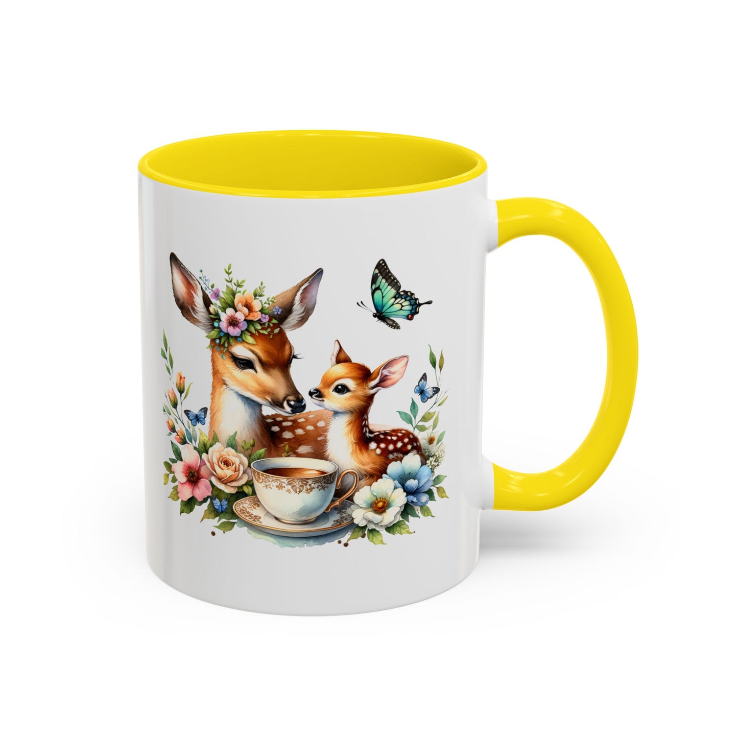 Charming Forest Friends Mug, Gift for Nature Lovers, Cute Coffee Mug, Deer and Floral Design, Mother's Day Present