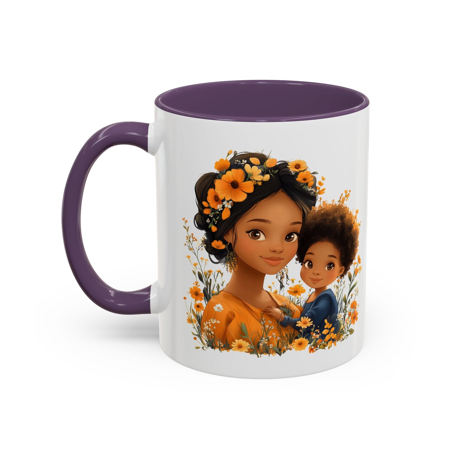 Floral Family Accent Coffee Mug - Mother's Day Gift, Cute Mug for Kids, Floral Design, Spring Decor, Family Bonding