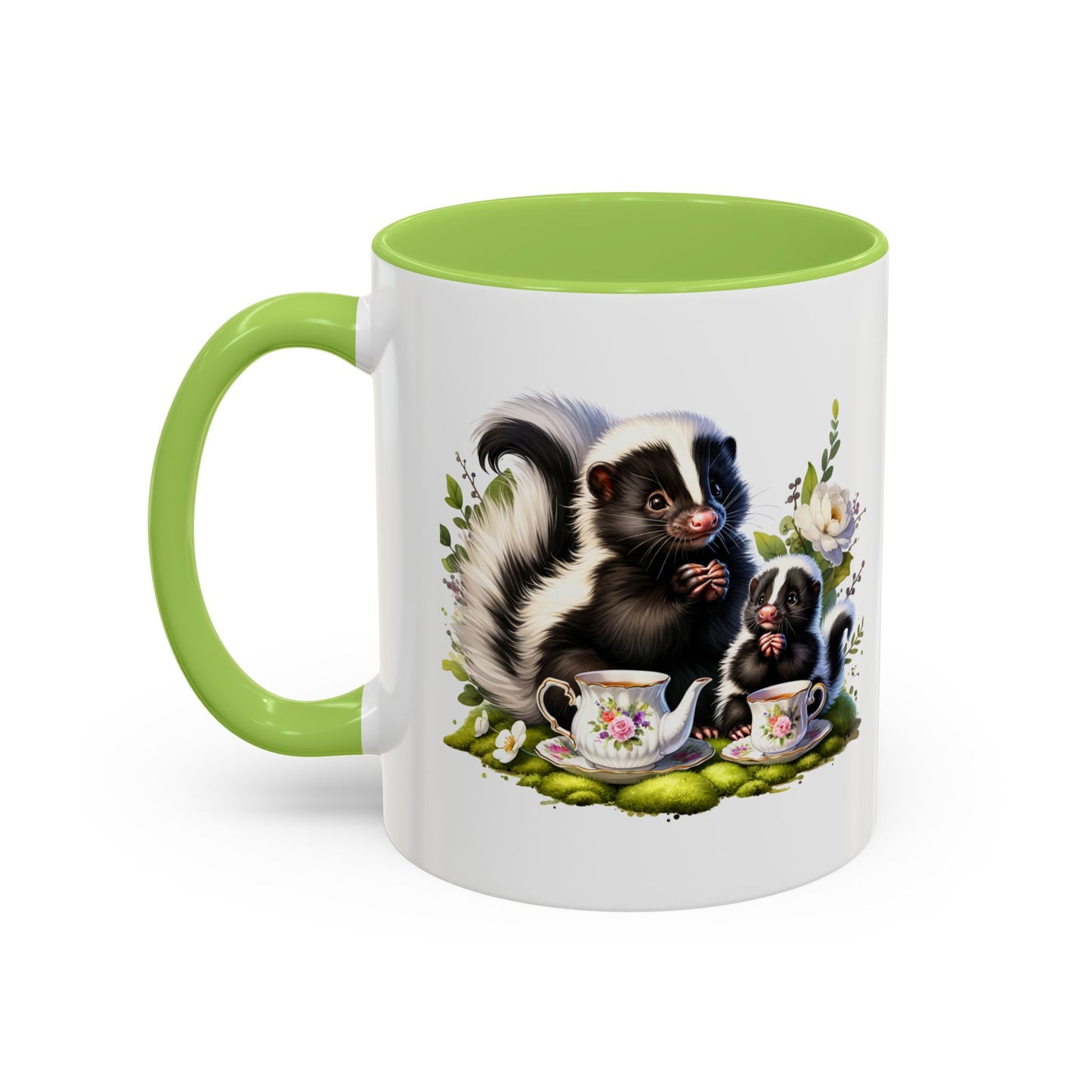 Whimsical Skunk Accent Coffee Mug - Cute Animal Art, Gift for Nature Lovers, Floral Design, Tea and Coffee Enthusiasts, Home Decor