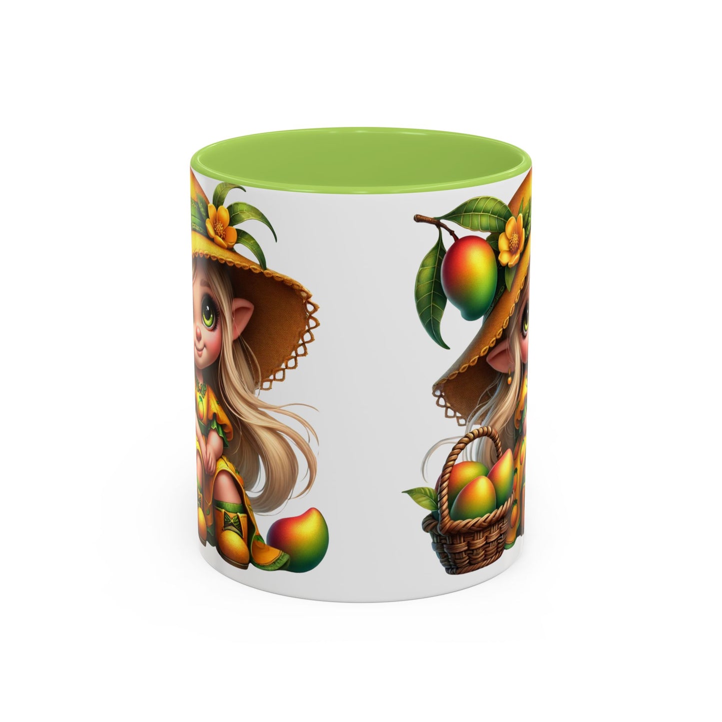 Whimsical Mango Fairy Coffee Mug - Cute Illustrative Design for Fruit Lovers