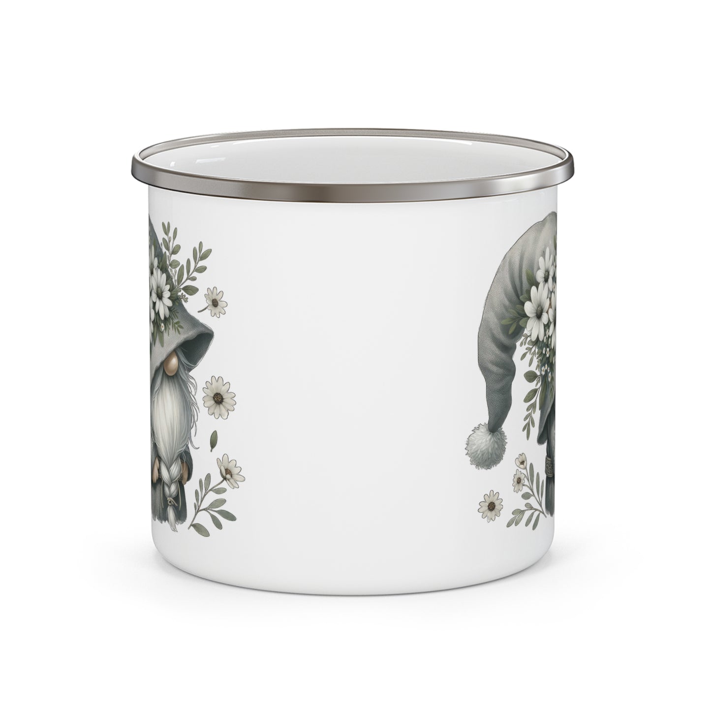 Whimsical Gnome Enamel Camping Mug | Cute Coffee Mug for Outdoors, Camping, Gifts, Garden Decor, Floral Mug, Unique Tea Cup