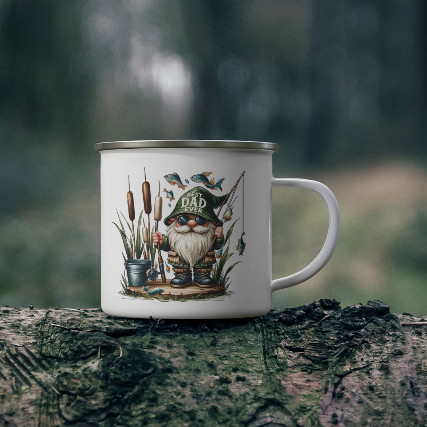 Best Dad Ever Enamel Camping Mug, Fishing Mug, Outdoor Coffee Cup, Father's Day Gift, Gnome Decor, Camping Accessories