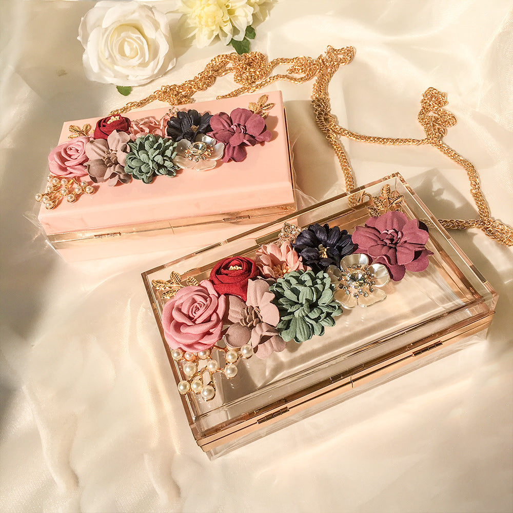 Transparent small square bag three-dimensional flower bag