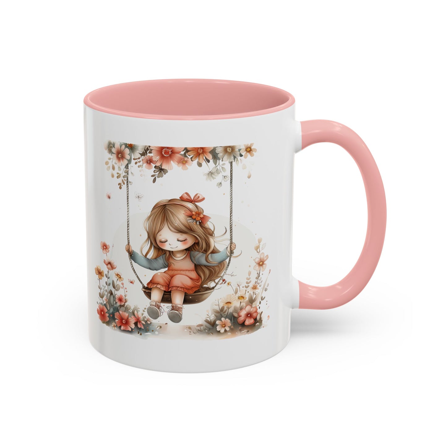 Cute Floral Swing Coffee Mug, Adorable Gift for Her, Tea Lover Mug, Cozy Home Decor, Birthday Gift, Floral Art Drinkware