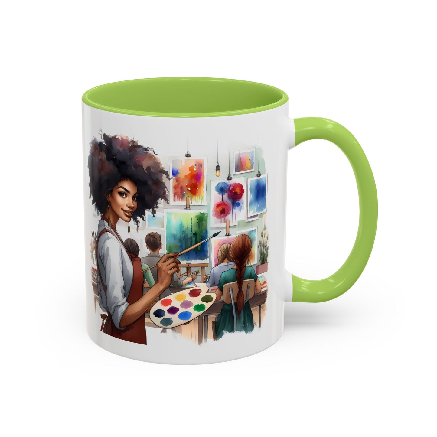 Artistic Creative Coffee Mug for Artists, Unique Mug Gift, Black Handle Ceramic Cup, Inspirational Art Lover Drinkware, Paint Palette Design