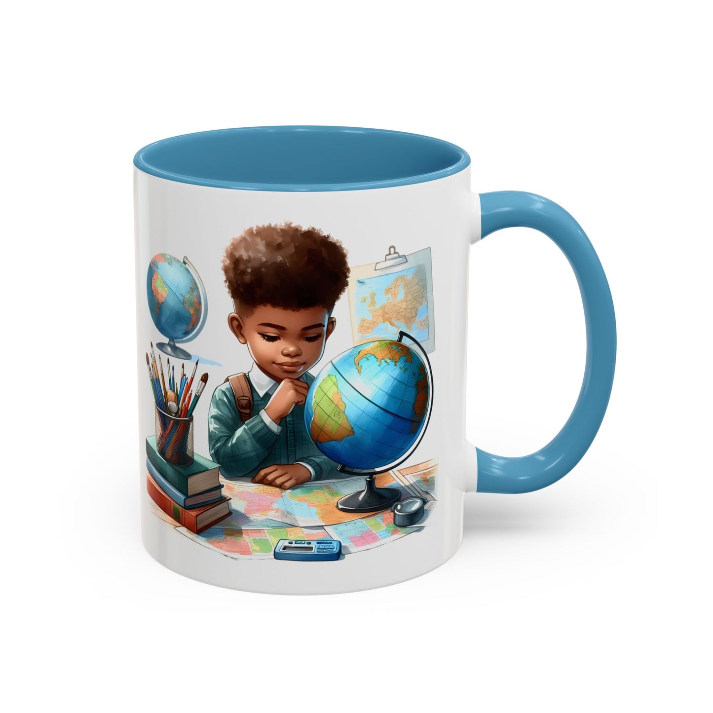 World Explorer Accent Coffee Mug - Perfect for Students, Travel Lovers, Teachers, Back to School, Gift for Kids
