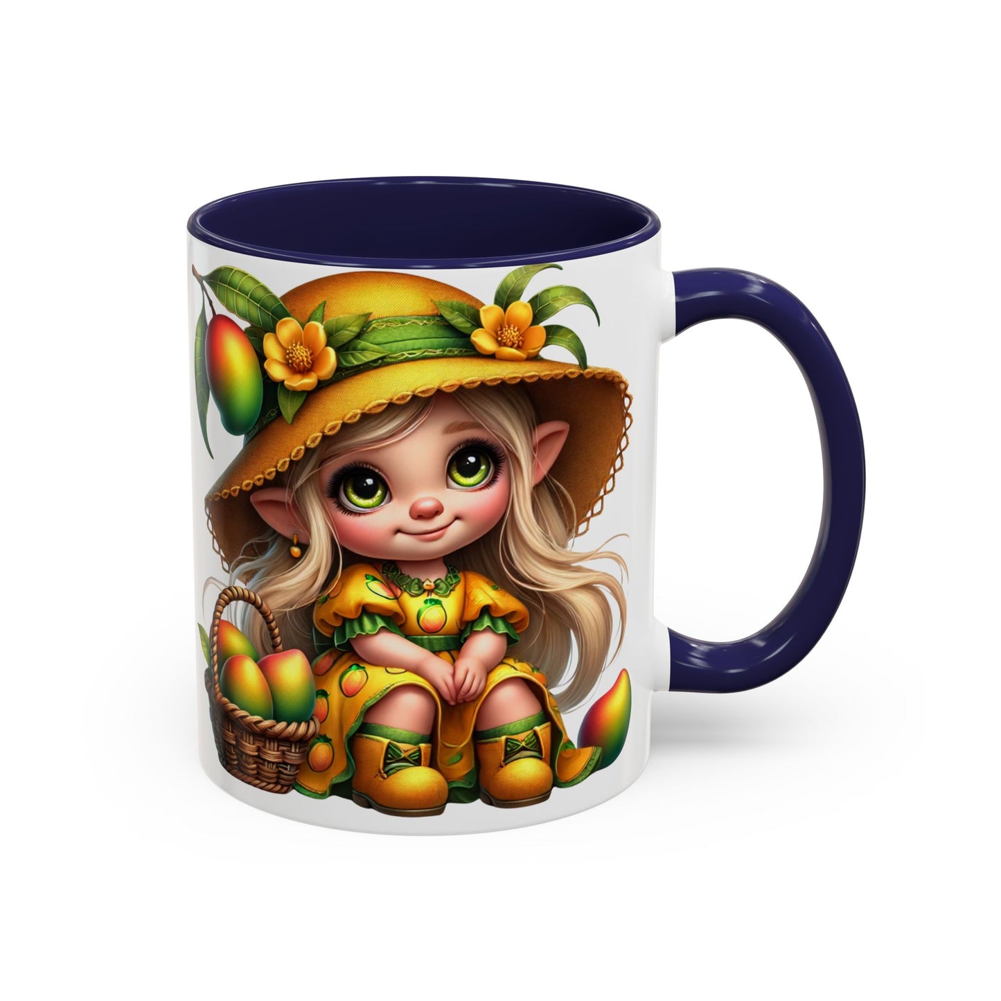 Whimsical Mango Fairy Coffee Mug - Cute Illustrative Design for Fruit Lovers