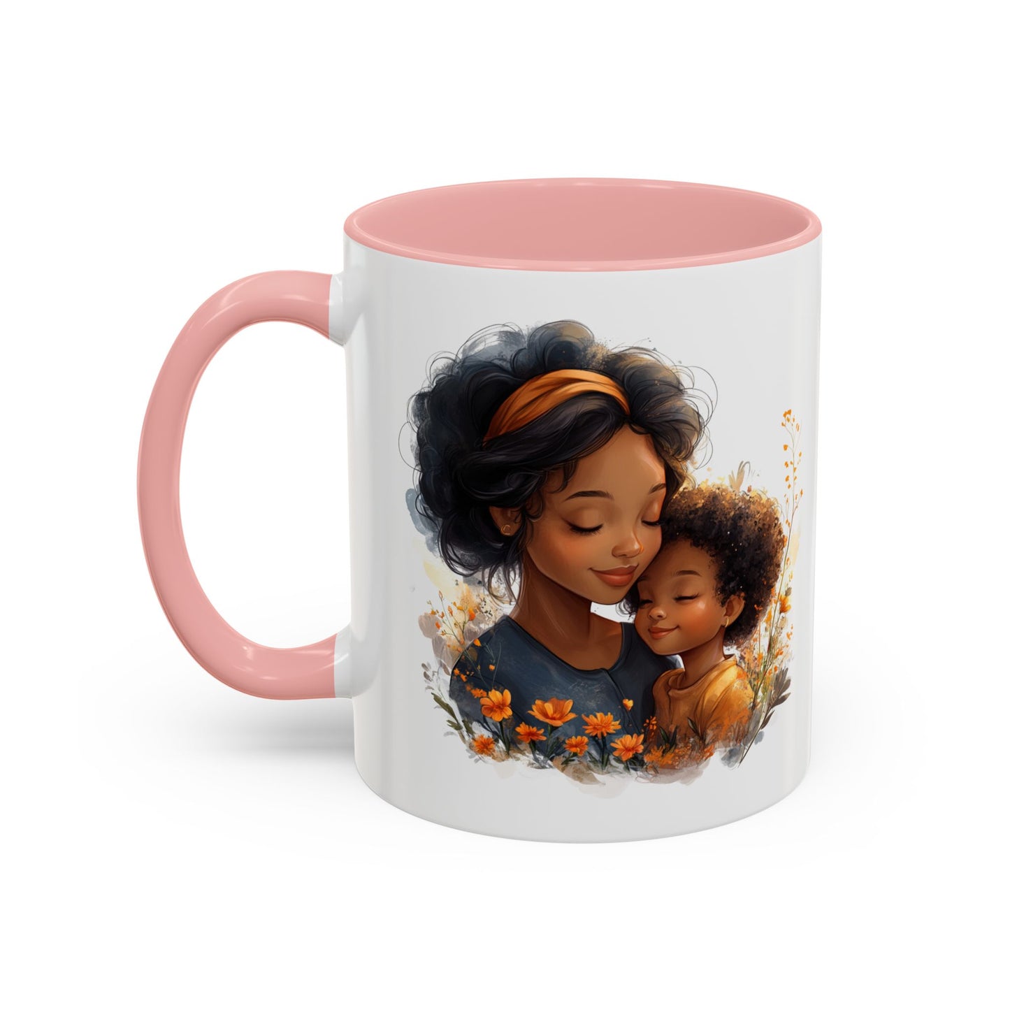 Vibrant Floral Mama & Child Coffee Mug, Black Handle Tea Cup, Perfect Gift for Moms, Cute Nursery Décor, Inspirational Homeware