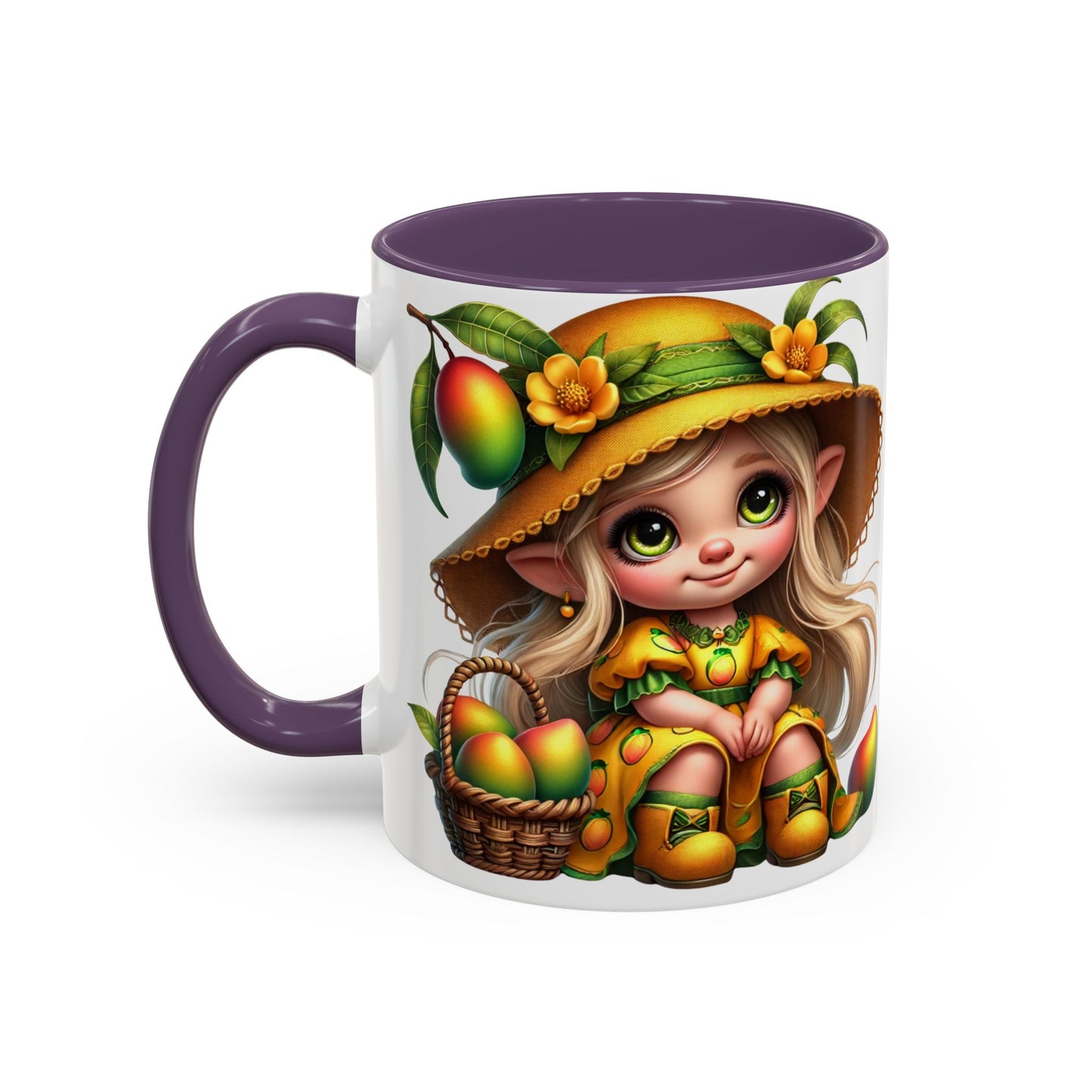 Whimsical Mango Fairy Coffee Mug - Cute Illustrative Design for Fruit Lovers
