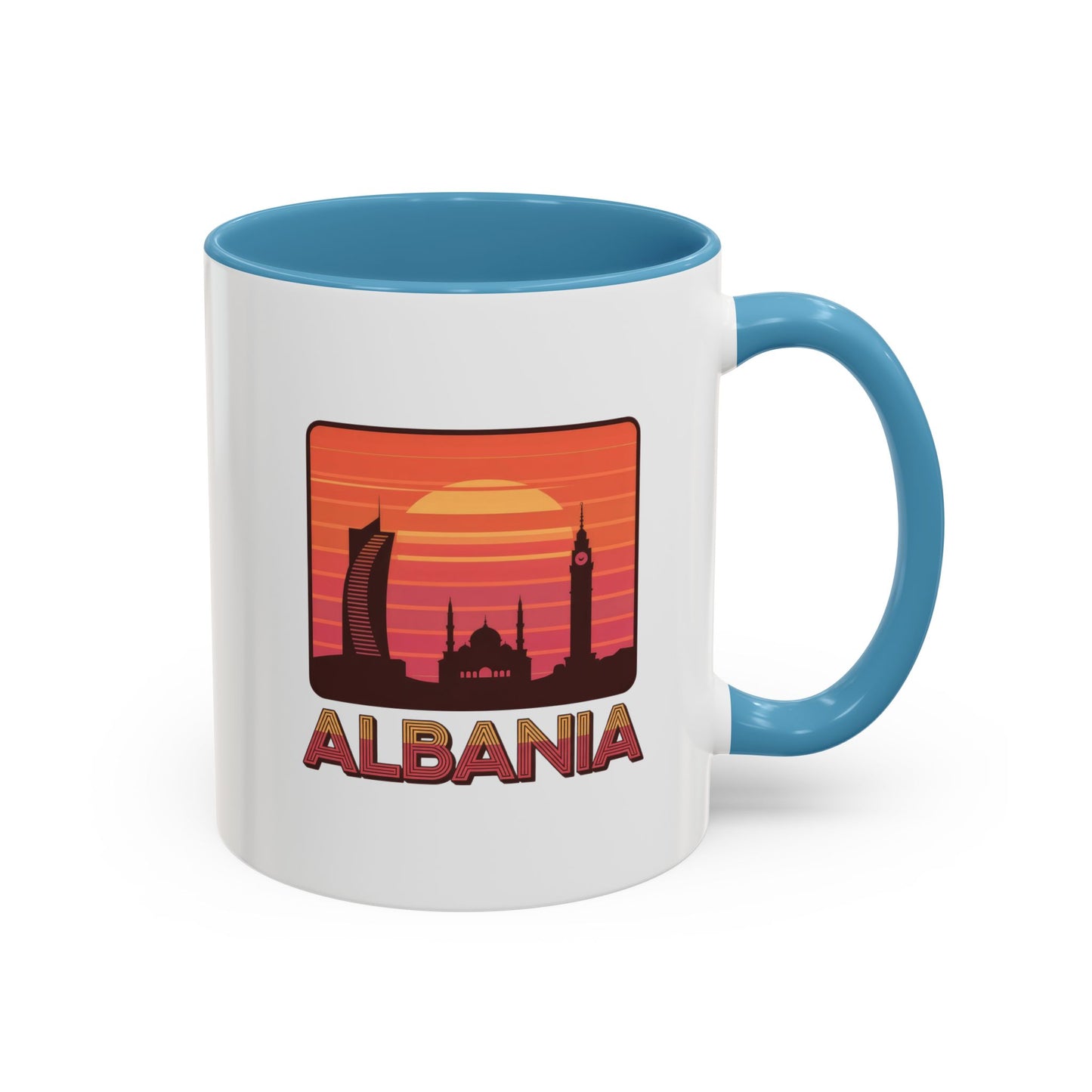 Albania Sunrise Accent Coffee Mug | Retro Travel Mug | Gift for Coffee Lovers | Unique Home Decor | Custom Souvenir for Albania Enthusiasts