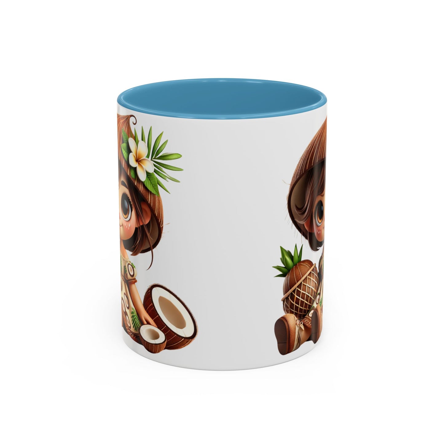 Tropical Kid's Accent Coffee Mug - Cute Animated Design with Pineapple & Coconut