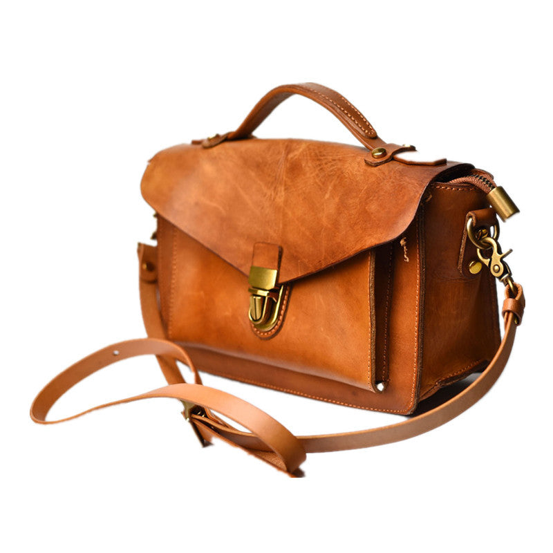 Vintage Handmade Top Layer Vegetable Tanned Cowhide Messenger Bag