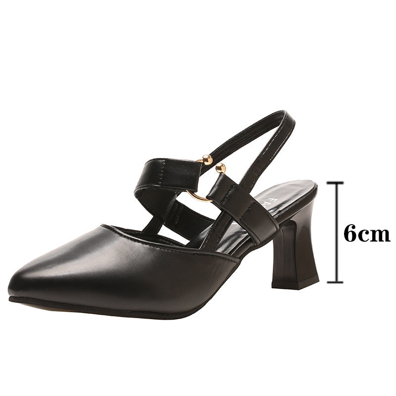 Mid Heel Women's Chunky Heels Pointed Buckle