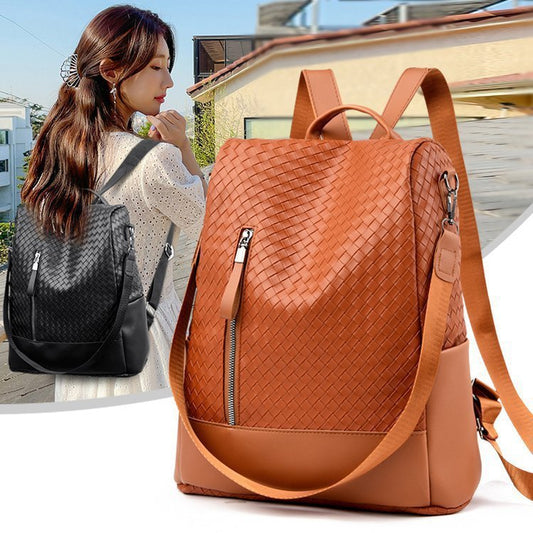 Retro Fashion Woven One Shoulder Portable Backpack Leisure Large Capacity Anti-theft