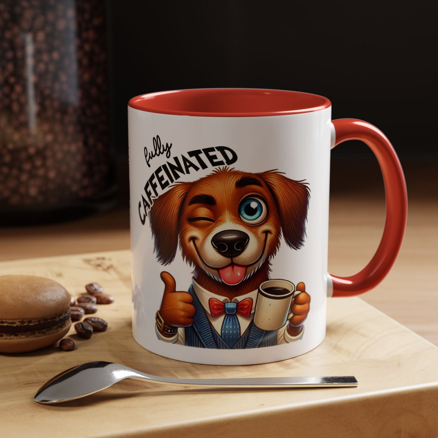 Caffeinated Dog Mug, Funny Pet Lover Coffee Cup, Gift for Dog Owners, Cute Animal Drinkware, Whimsical Home Decor