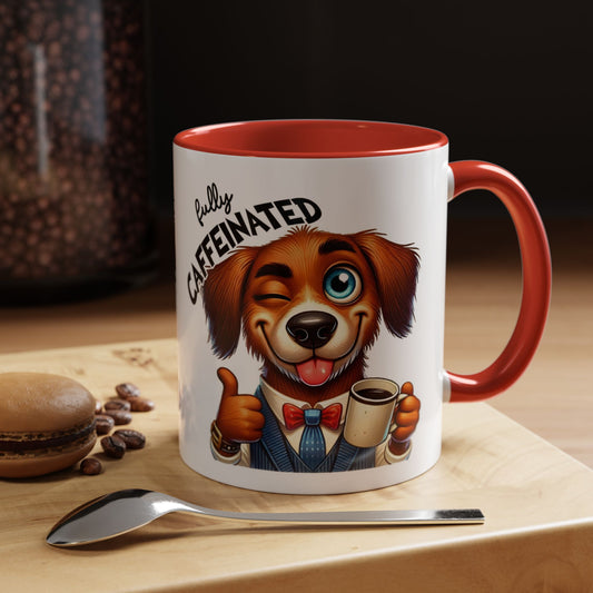 Caffeinated Dog Mug, Funny Pet Lover Coffee Cup, Gift for Dog Owners, Cute Animal Drinkware, Whimsical Home Decor