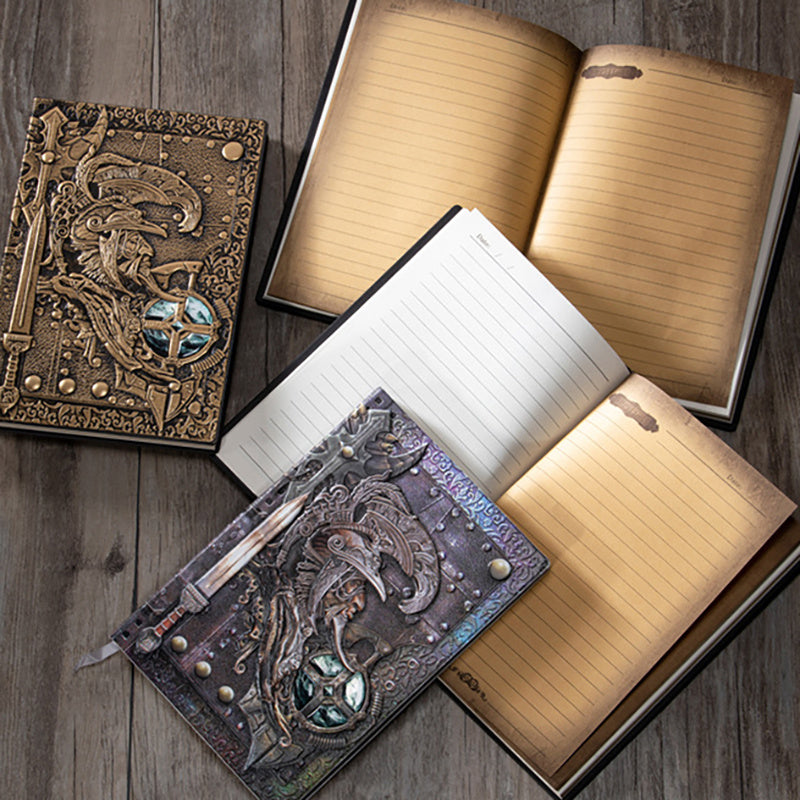Creative Retro 3D Warriors Relief A5 Notebook Journal Embossed Writing Notebook Handmade Leather Cover Diary Gift