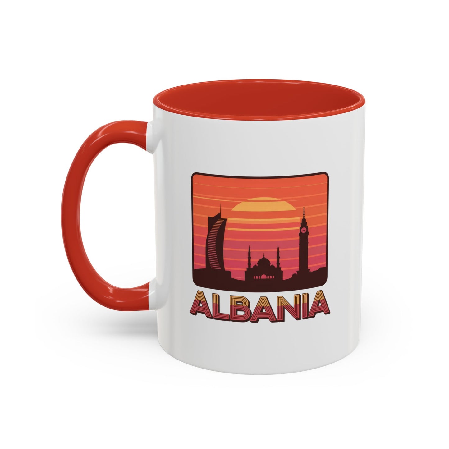 Albania Sunrise Accent Coffee Mug | Retro Travel Mug | Gift for Coffee Lovers | Unique Home Decor | Custom Souvenir for Albania Enthusiasts