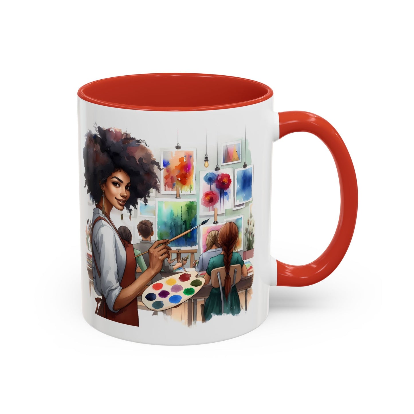 Artistic Creative Coffee Mug for Artists, Unique Mug Gift, Black Handle Ceramic Cup, Inspirational Art Lover Drinkware, Paint Palette Design