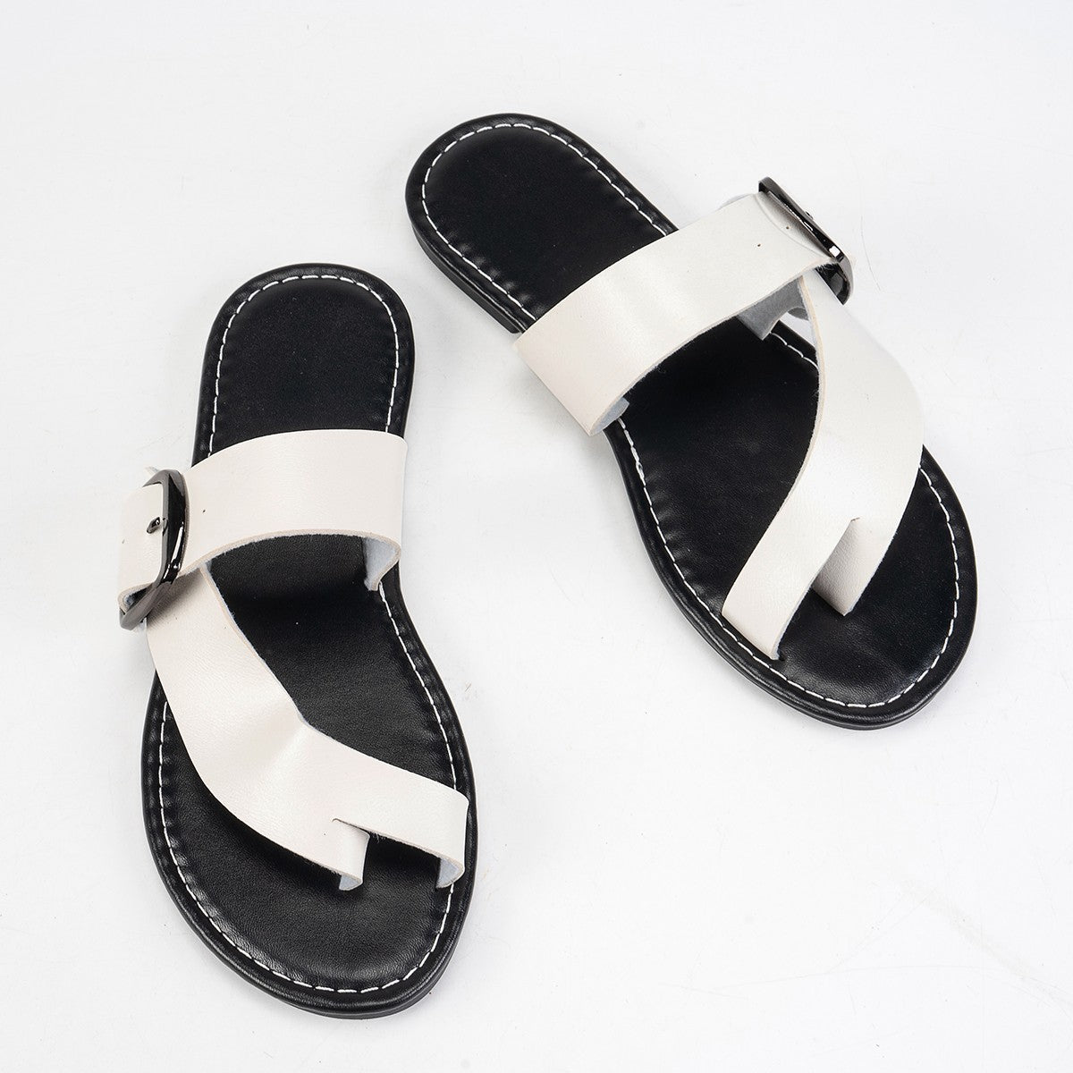 Plus Size Buckle Clip Toe Sandals Suumer Flat Beach Slippers Women's Shoes