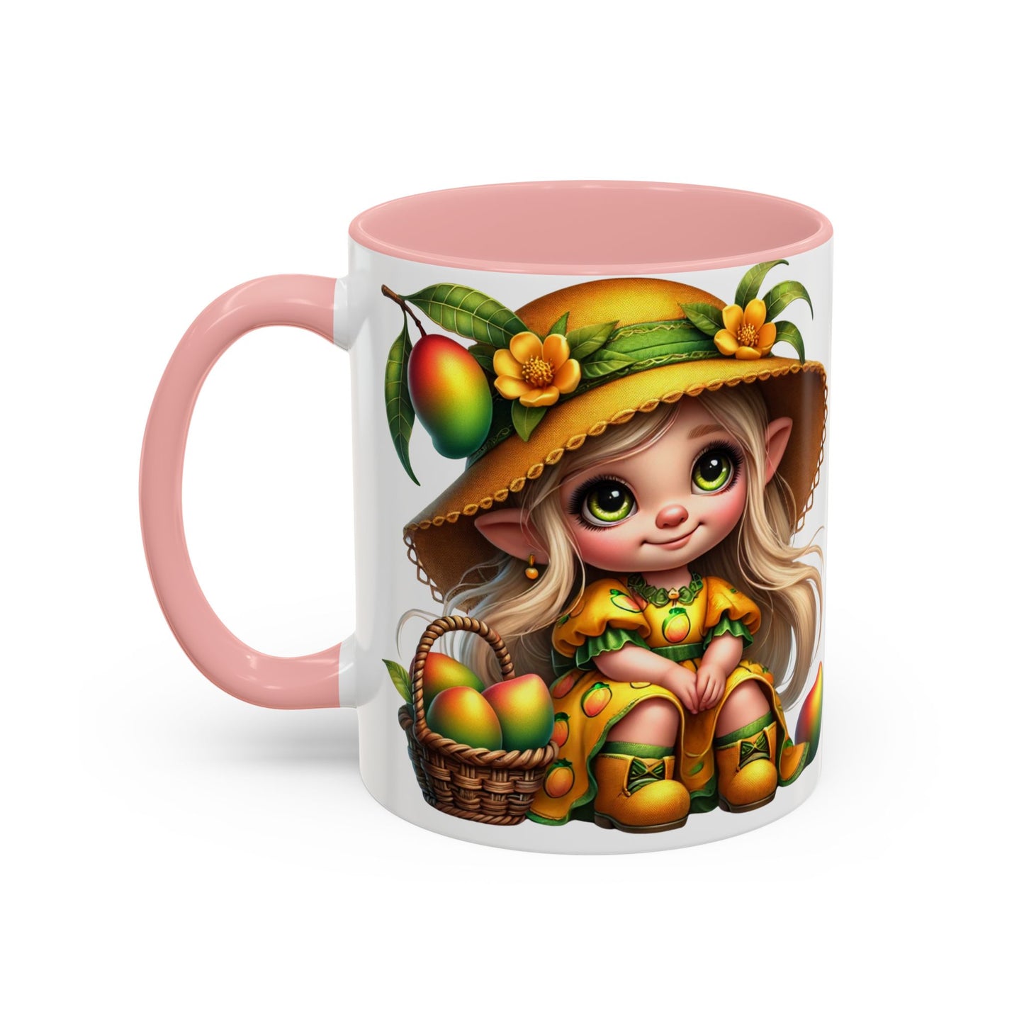 Whimsical Mango Fairy Coffee Mug - Cute Illustrative Design for Fruit Lovers