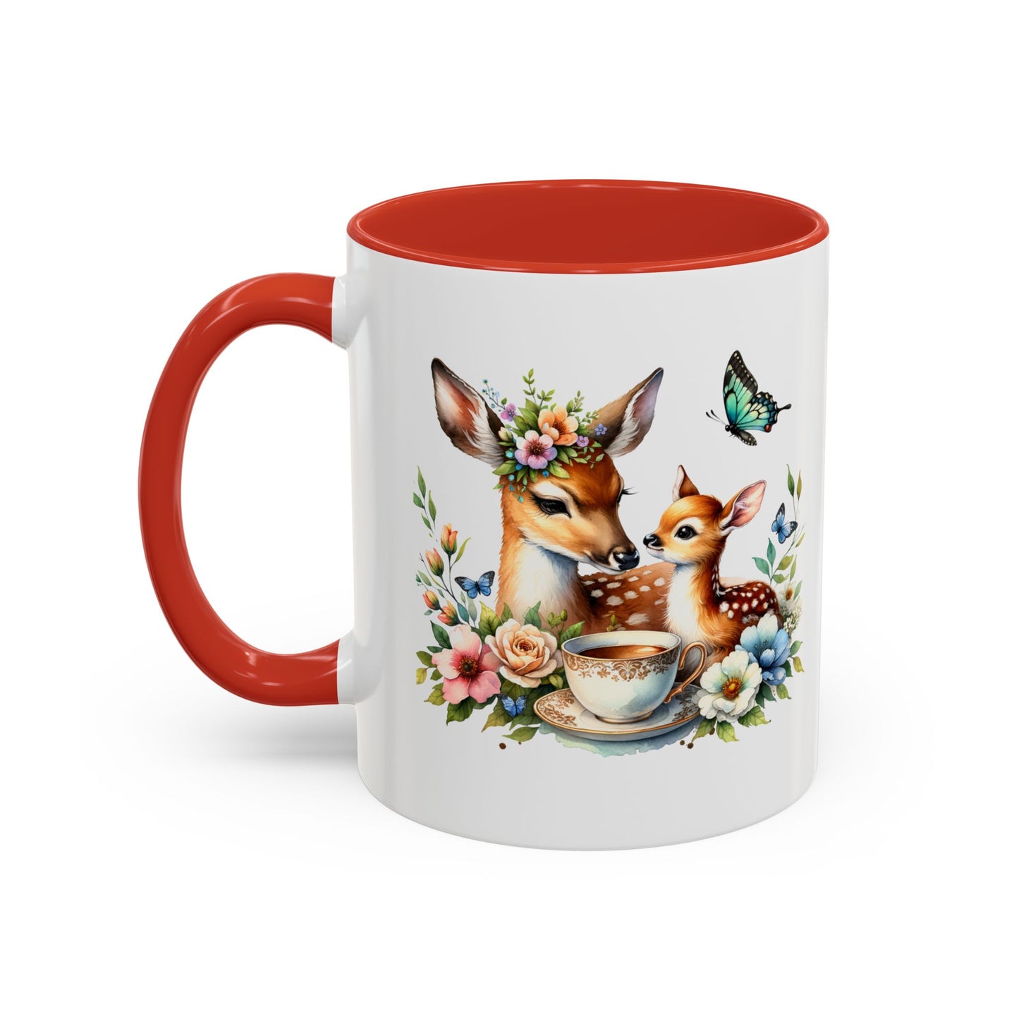 Charming Forest Friends Mug, Gift for Nature Lovers, Cute Coffee Mug, Deer and Floral Design, Mother's Day Present