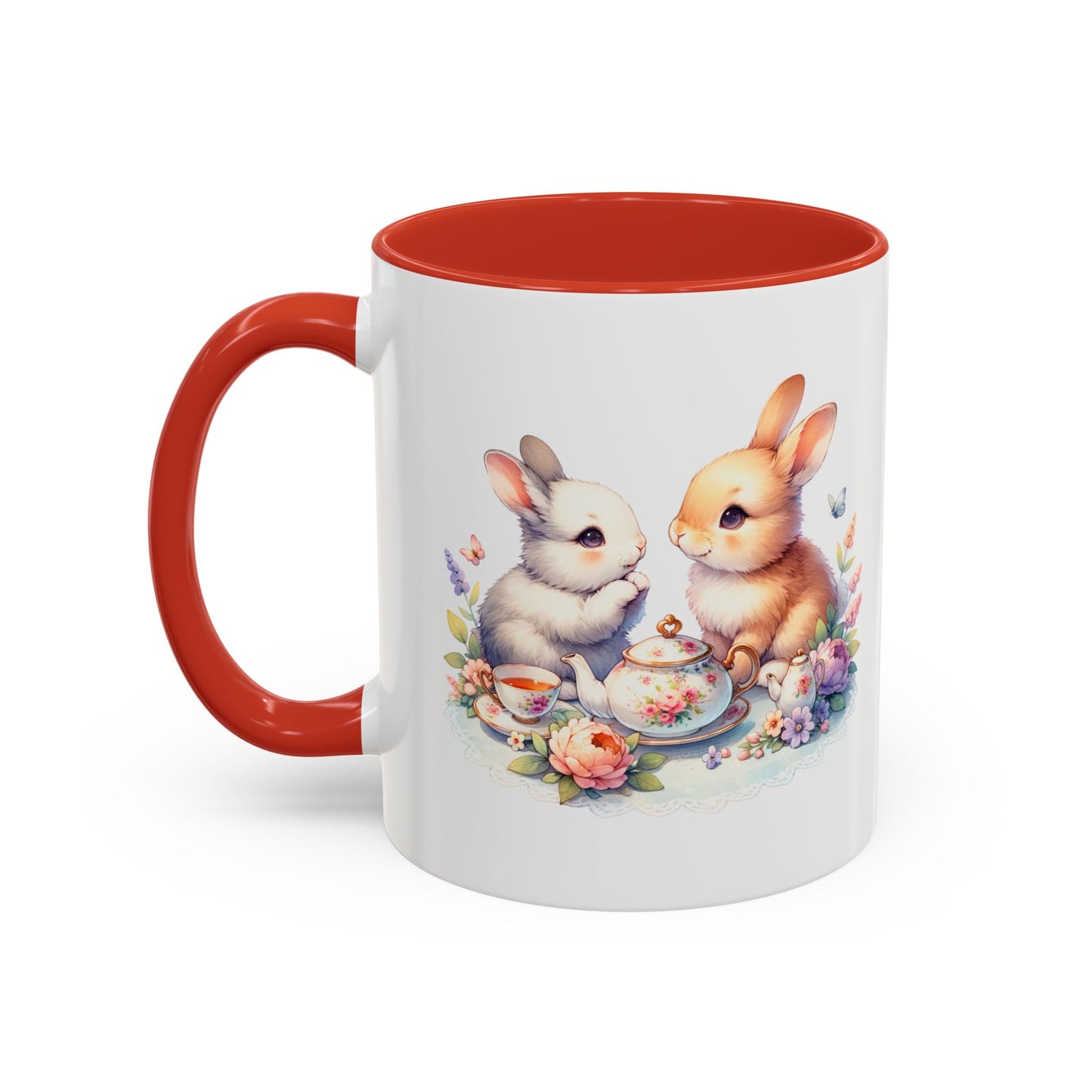 Whimsical Bunny Coffee Mug, Cute Bunny Mug for Spring, Easter Gift, Floral Rabbit Mug, Fun Coffee Cup
