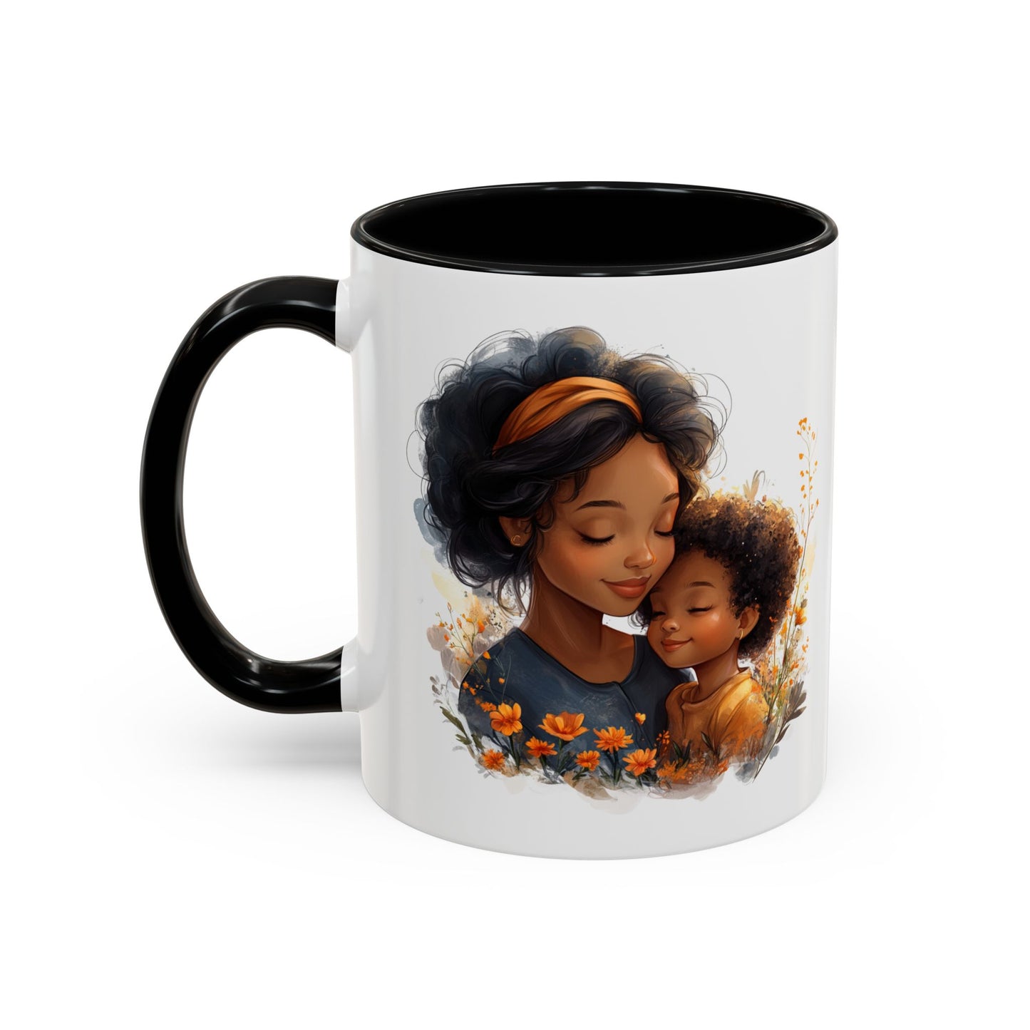 Vibrant Floral Mama & Child Coffee Mug, Black Handle Tea Cup, Perfect Gift for Moms, Cute Nursery Décor, Inspirational Homeware